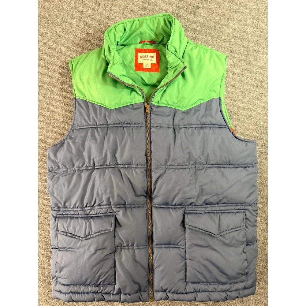 Mossimo Supply Co Mens Puffer Vest L Green Blue Colorblock Full‎ Zip Quilted